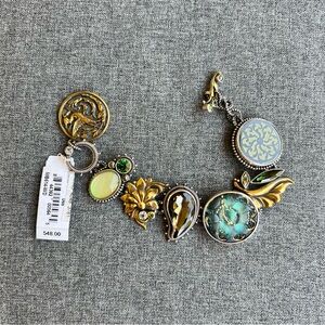 Mars & Valentine Echo Of The Dreamer Green Tone Bracelet Floral Bird Gold Silver